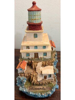 Tillamook Oregon Lighthouse Figurine Hand-Painted Resin 5" Tall Coastal Decor